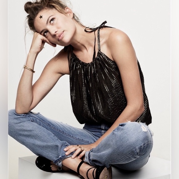 Black and Gold Madewell Tie Strap Top - Picture 1 of 8